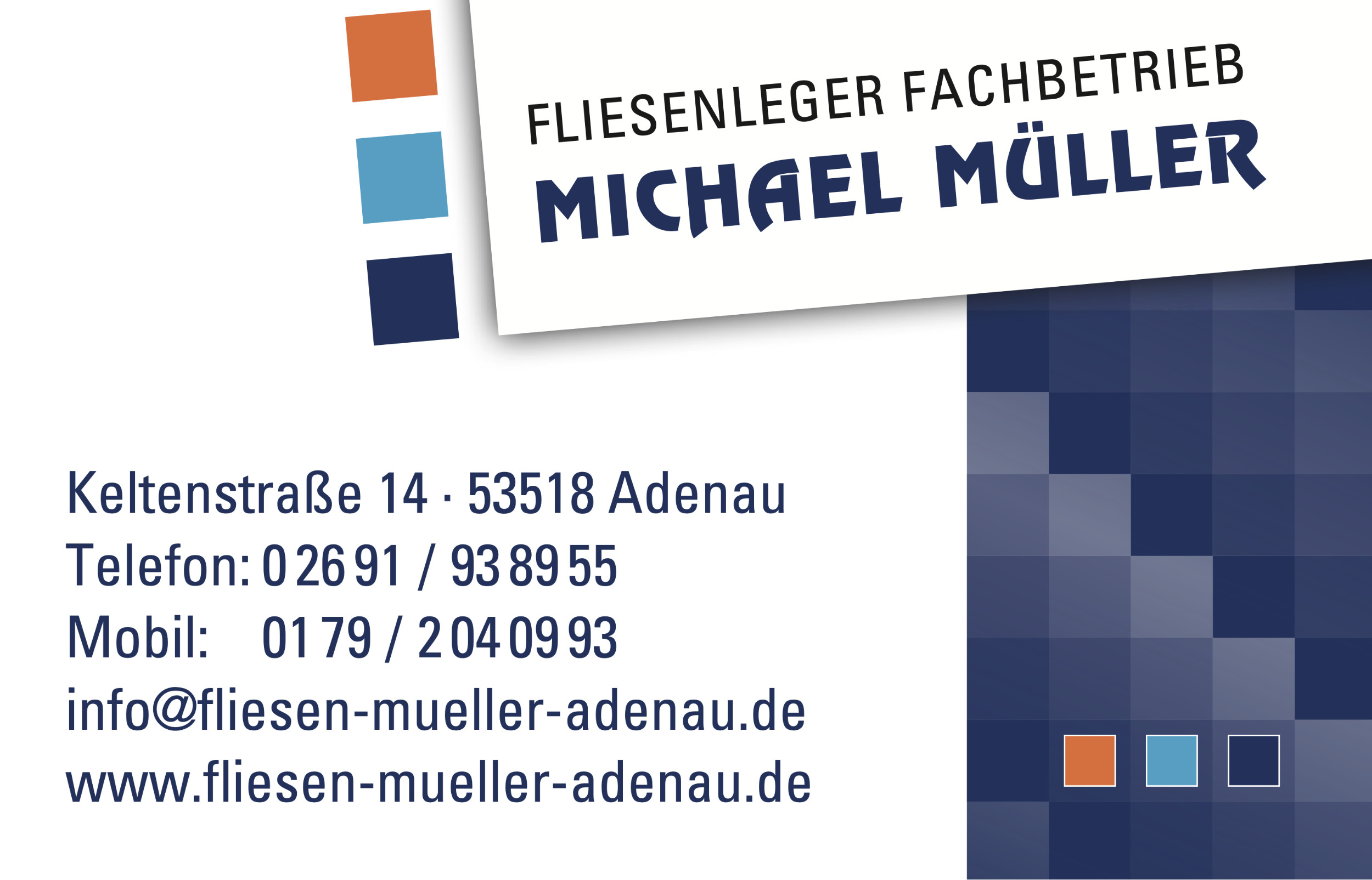 Visitenkarte Michael Müller Fliesenleger Fachbetrieb Adenau
